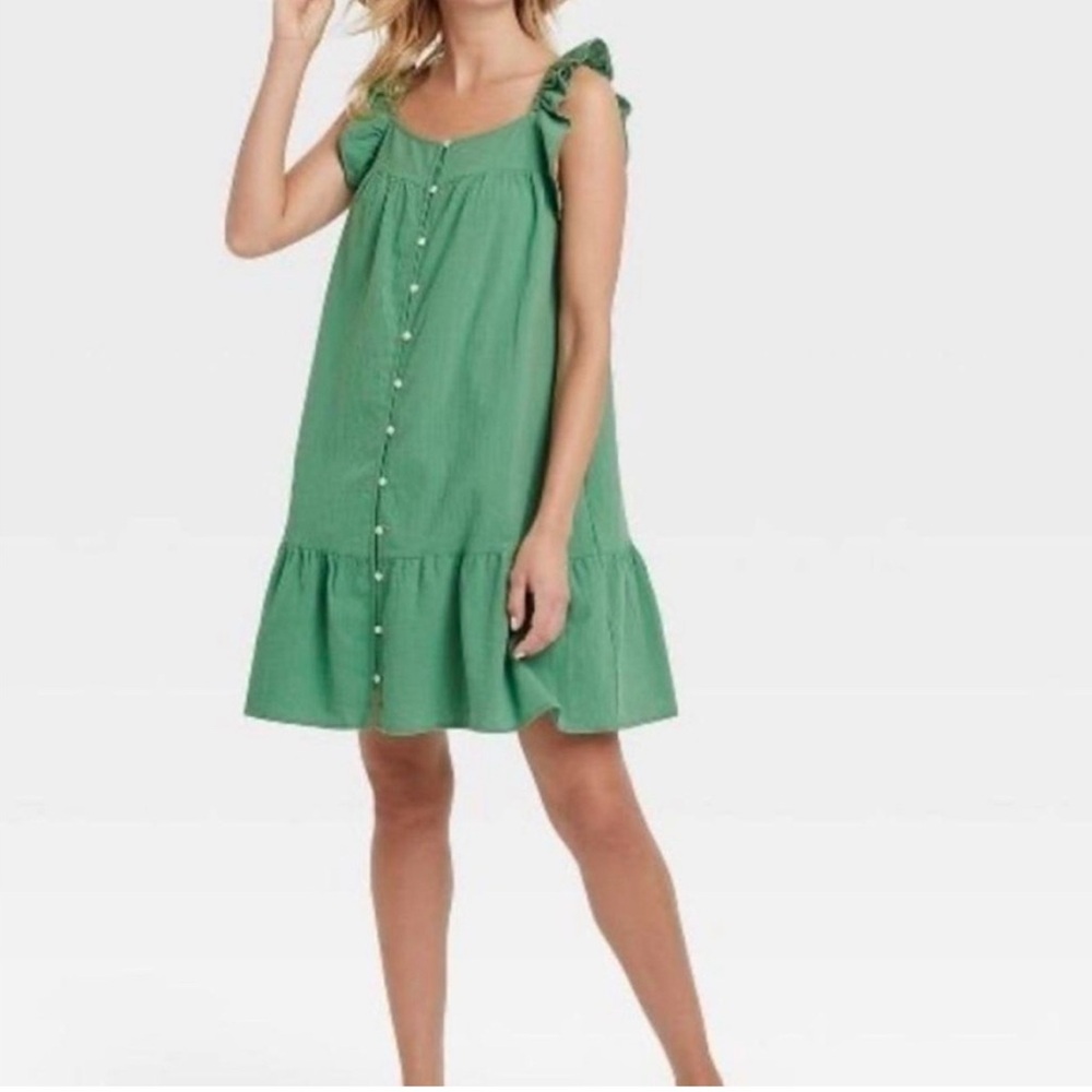 🏷️3/$20 Universal Thread Green Ruffle Mini Dress (XS)